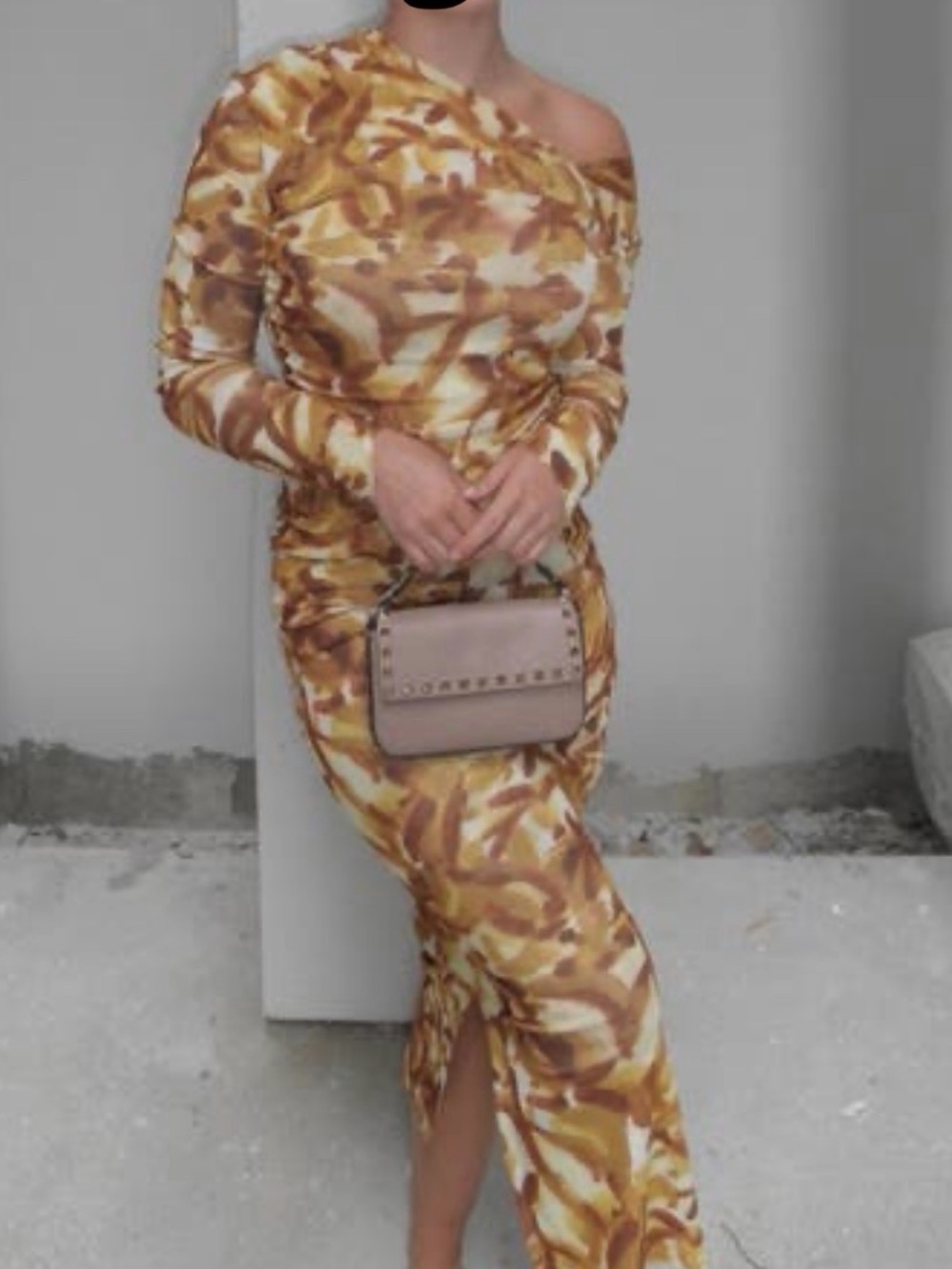 Nanushka One-Shoulder Yellow & Brown Floral Maxi Dress